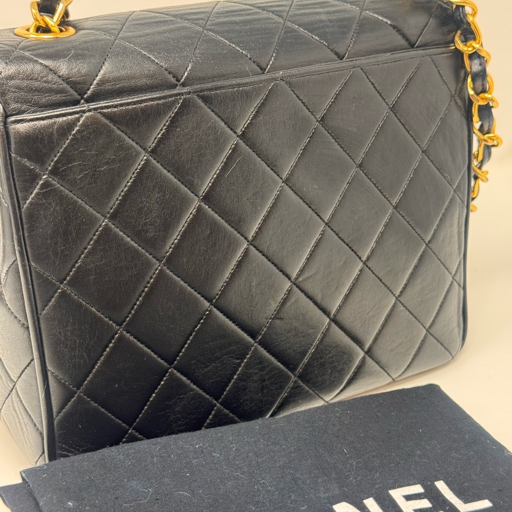 💯💎Authentic💎CHANEL Rare Black Lambskin XL CC Quilted Flap Bag 24k GP Hardware - Picture 12 of 13